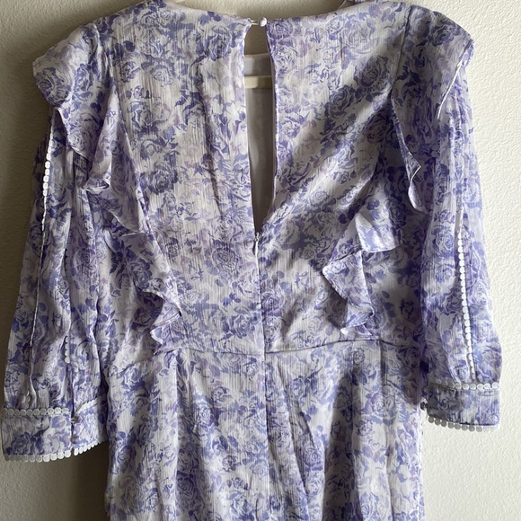 ASOS Dark Pink UK Ruched Floral Mini Dress Frill Purple Flower Print NWT US 14 - Picture 7 of 8